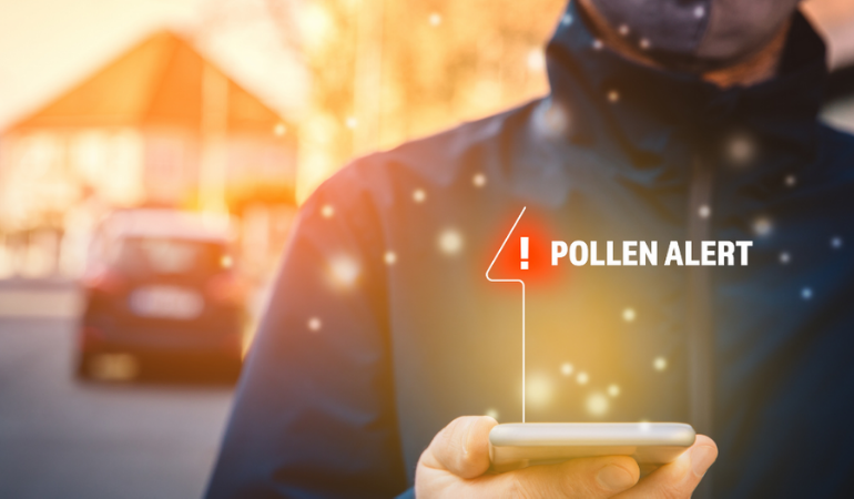 Person using an app to track pollen counts